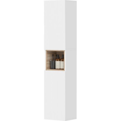 HOMCOM Mobile Colonna Bagno con 2 Armadietti e Ripiano Aperto in Legno Bianco