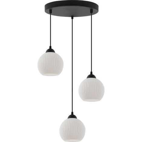 LAMPE À SUSPENSION RIFFLE NOIRE 3 FLASH BOULE BLANCHE E27