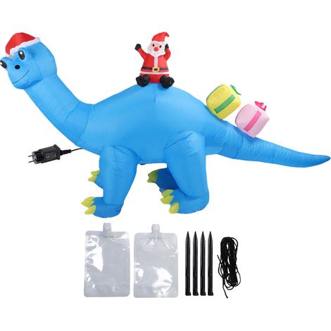 Aufblasbarer blauer Dinosaurier für Weihnachtsdekorationen, 1,8 m hoch und 3,1 m lang, mit LED-Beleuchtung. Ideal für den Weihnachtsmann und Gartenpartys. EU-Stecker 220–240 V. (1/5)