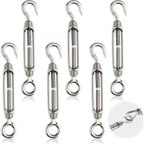 Lot de 6 Tendeur à œillet M4, Acier inoxydable 304, Réglable, Pour corde à linge, Parasol, Jardin (1/5)