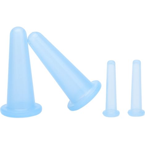 4-teiliges Schröpfset, Massage-Therapie-Schröpfgläser, praktisch, kompakt, leicht, weich, flexibel, abwaschbar, Gesichtsmassagegerät, Blau (1/5)