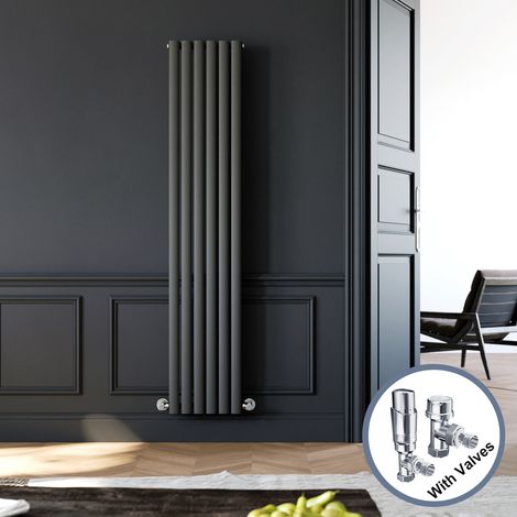 ELEGANT 1800 x 360 mm Anthracite Vertical Column Radiator Efficient Single Oval Panel Designer Bathroom Radiator + Chrome Thermostatic Radiator Valves (1/5)