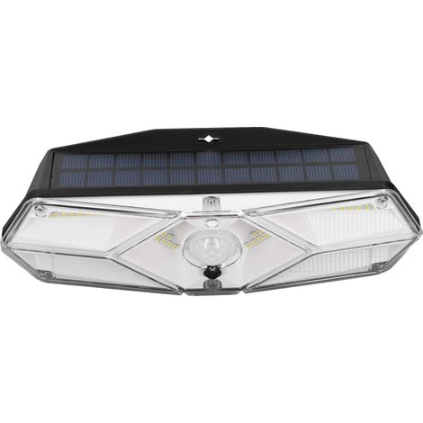 Lampe solaire extérieure 104 LED, boîtier ABS, batterie 1800 mAh, lumière blanche, fixation murale, 3 modes d'éclairage, angle de diffusion de 120°, idéale pour garage, cour, porche ou jardin. (1/5)