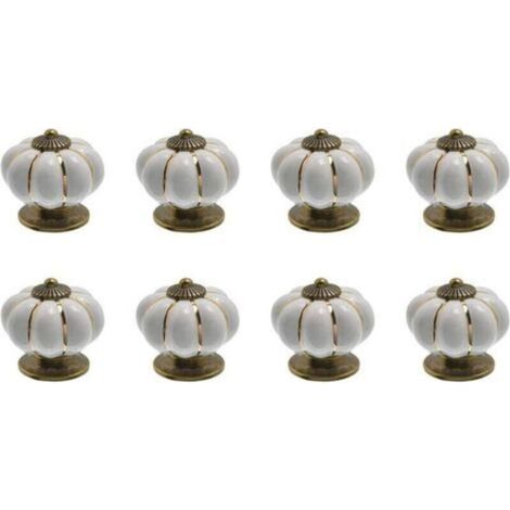 Poignée de meuble-8 x Boutons de tiroir en céramique bouton de meuble forme citrouille pour tiroirs et placards de cuisine (Blanc)