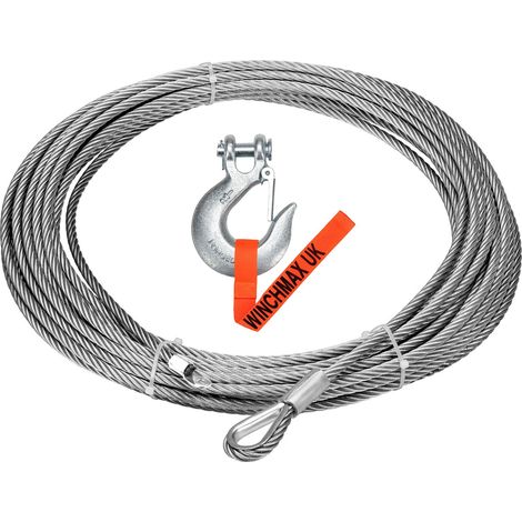 Wire Rope 26m x 12mm, Screw Fix. 1/2 inch Clevis Hook. For winches up to 17,500lb.