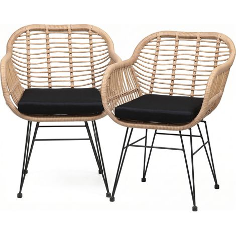 CASARIA® 2x Chaise de jardin salle à manger polyrotin fauteuil intérieur extérieur résistant aux UV salon de jardin (1/5)