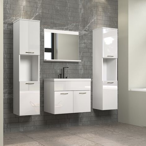 Ensemble de salle de bain moderne 4 éléments blanc laqué Hyro (1/4)