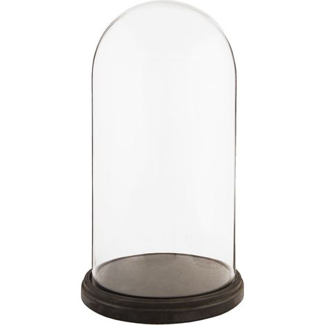 Cloche de Présentation en Verre et Socle en Bois Noir pour Décoration 26 x 47 cm - PANGIVO (1/4)