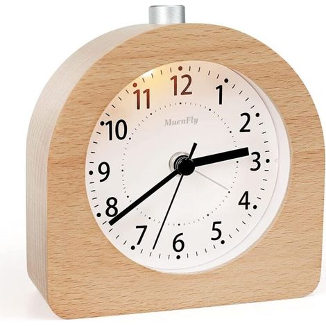 Réveil alimenté par batterie fonction Snooze Simulation lumineuse en bois muet sans tique (1/4)