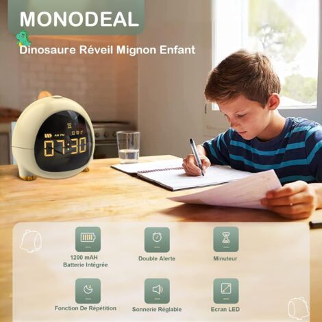 Sveglia ricaricabile USB a forma di dinosauro, luce notturna multifunzionale regolabile, timer per il conto alla rovescia per bambine e bambini (giallo) (1/4)