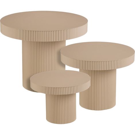 Lot de 3 Tables d'Appoint Gigognes Rondes en Fer Marron Clair Tables Basses de Salon - PANGIVO (1/5)