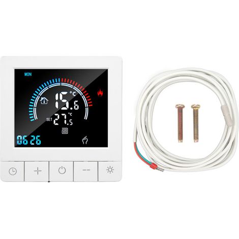 Thermostat de chauffage au sol avec écran LCD tactile, programmable et minuterie intelligente, contrôleur domestique AC 90-240V 16A avec sonde de 3m (1/4)