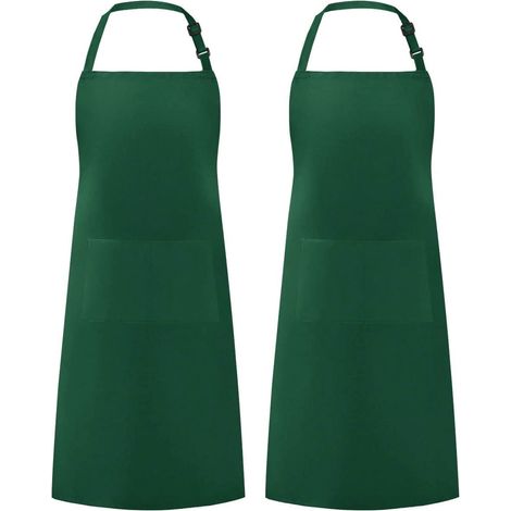 Grembiule regolabile in due pezzi, impermeabile, anti-schizzi, con due tasche, ideale per cucinare, grigliare, dipingere, per uomo e donna, da chef, verde scuro. (1/2)