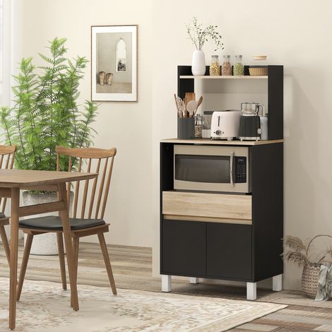 Meuble micro onde, 60 x 40 x 131 centimètres chêne et noir, buffet cuisine avec placard tiroir étagère supérieur