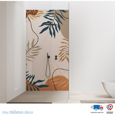 Panneau de douche : Dessin feuilles 2 - Couleur Beige orange - Alu composite - 90 - 245 (1/2)