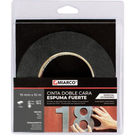 MIARCO cinta adhesiva 2 caras exterior 19mmx10m negra rollo 10 m