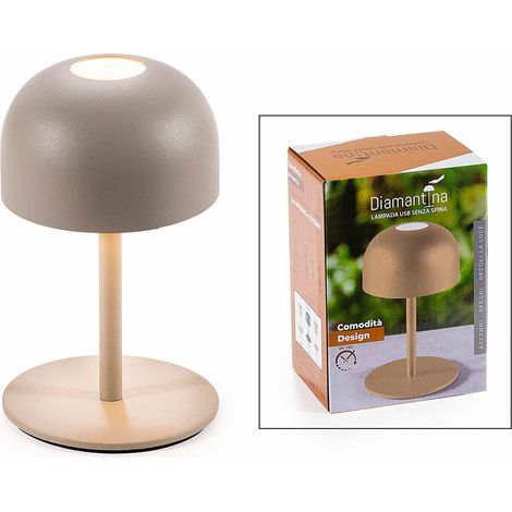 Diamantina, mini lampada in metallo bianco con luce LED, si accende con un tocco e si ricarica con cavo USB e offre un’autonomia, Ø 9 cm x 15 H