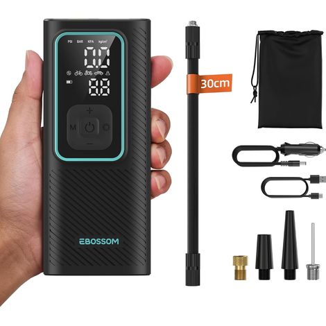 Compresseur À Air Portatif 10,3Bar, Gonfleur Pneus Voiture Mini,Pompe À Velo Électrique Gonflage Rapide,Gonfleur Pneu Sans Fil avec Batterie 6000mAh & 12V DC par allume-cigare,LED et Arrêt Automatique (1/5)
