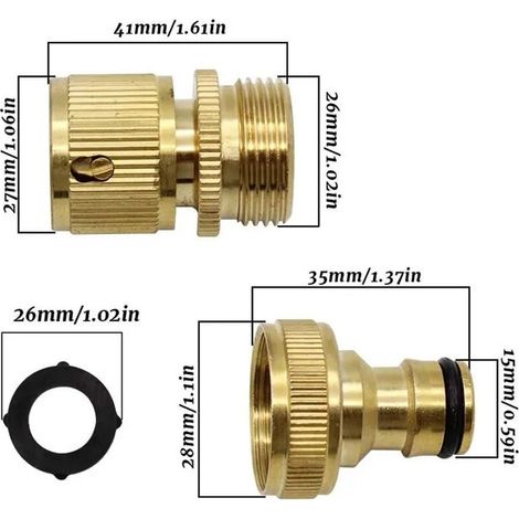 Lot de 2 paires de connecteurs de tuyau d'arrosage en laiton, adaptateur de robinet de 3/4 po, tuyau d'arrosage extensible rapide,