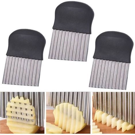 Coupe-pommes de terre, couteau à frites ondulé, couteau ondulé en acier inoxydable pour légumes, beurre et salades de fruits (1/4)