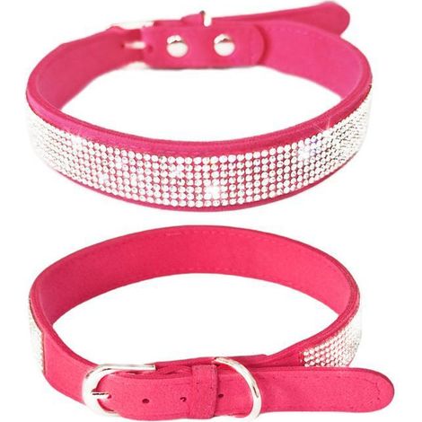 Collier pour chien ajustable en daim brillant - Rose - L (1/5)