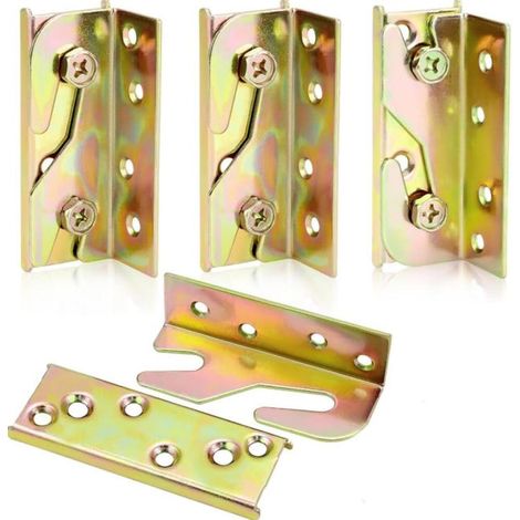 Lot de 4 Support de Rail de Lit Connecteur de Lit Ensembles de Supports en Fer Ferrure de Lit avec Vis pour Suspendre Barrière de Lit Cadre de (1/5)