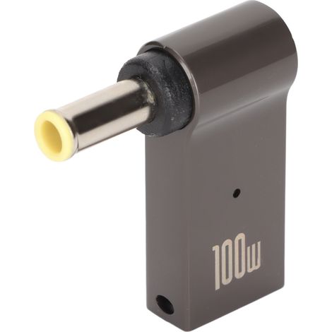 Adaptateur secteur USB-C femelle vers DC 5,0 x 1,0 mm avec puce intelligente PD, coudé à 90° et boîtier en alliage d'aluminium pour ordinateur portable