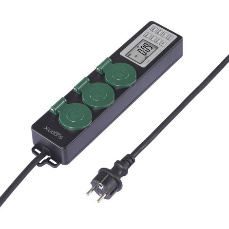 Sygonix SY-6786454 Presa di corrente da giardino con timer 3 scomparti Nero, Verde Schuko 1 pz. (1/5)