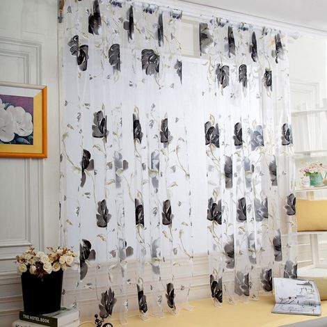 Rideau Fleur - Rideau Léger en Tulle avec Motif de Feuilles et de Liens - Pour Porte ou Fenêtre - 130 x 100 cm - Polyester Lavable - 1 Pièce (1/3)