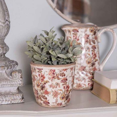 Pot motif floral rose céramique beige 13x14x14cm (1/4)