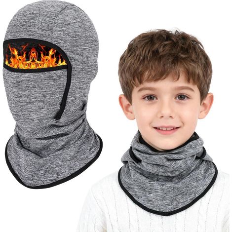 Kinder Sturmhaube Thermo Fleece warm winddicht für 4-12 Jahre, Skimaske mit Halswärmer, Grau (1/5)