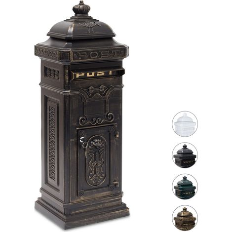 Relaxdays Boîte aux lettres anglaise sur pied en alu colonne vintage nostalgie, design british, bronze