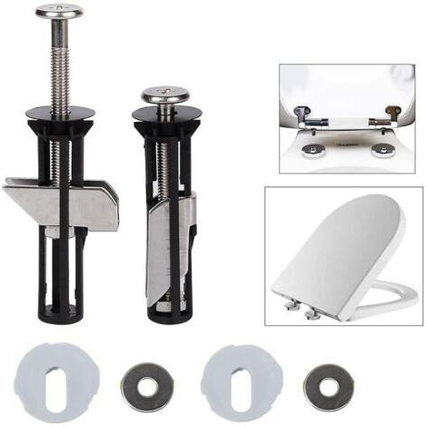 Ahlsen Juego de repuesto de tornillos universales para asiento de inodoro de 2 piezas, tornillos de bisagra para asiento de inodoro de acero inoxidable de alta resistencia con arandelas de metal en do (1/5)