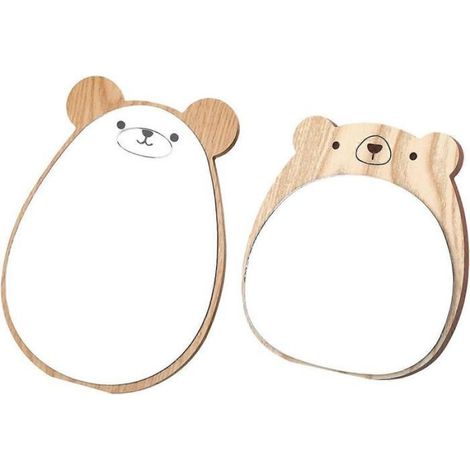 Lot de 2 Miroir, Acrylique incassable, Motif ours, Cadre bois, Chambre enfant (1/3)