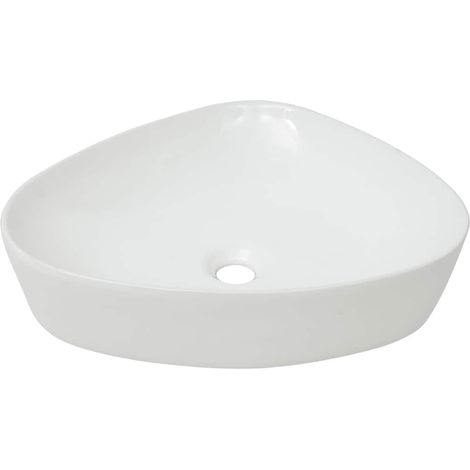 Évier de cuisine, triangulaire Céramique Bac Évier Équipement de Cuisine, Blanc 50,5 x 41 x 12 cm OIB7845E (1/5)