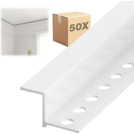 Lot de 50 profilés de joint d'ombrage en PVC avec lèvre de 119 cm, dimensions : 9,5 mm, profilé de finition en PVC rigide pour constructions en plaques de plâtre, profilé de finition en plaques de (1/5)