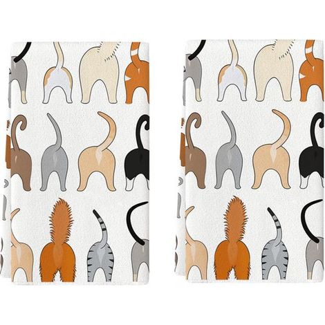 Paños de cocina adorables con estampado de gato de dibujos animados,2 piezas,40 x 60 cm,Aptos para cocinar,hornear y lavar platos (1/5)