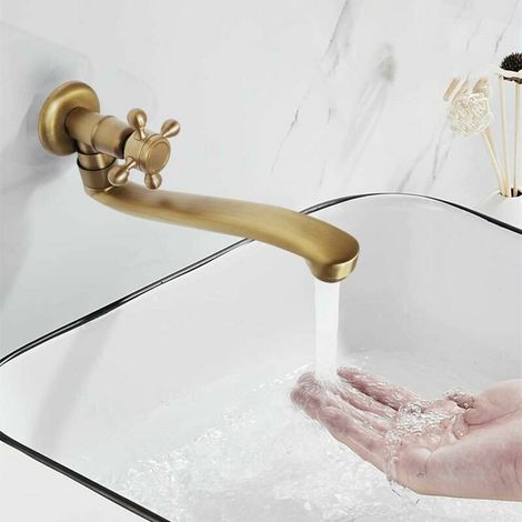 Wall Mounted Brass Faucet, Single Lever Mixer Tap, Retro Cold Water Sink Faucet，for Kitchen, Vanity, Garden, Pool, Balcony (1/5)