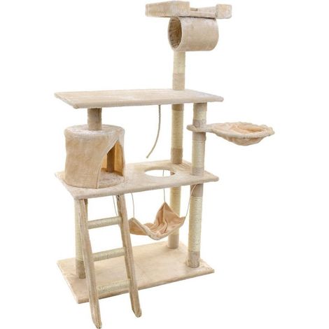 Griffoir & cabane - chats - beige - hauteur 140 cm - avec hamac (1/5)