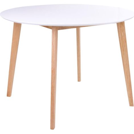 Voos Table de salle à manger, Ø105 cm, en blanc et teinte naturelle.