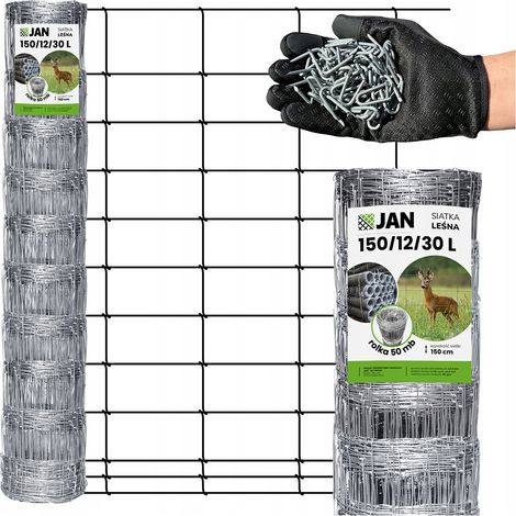 Grillage anti-cerfs 150/12/30L 50m galvanisé pour champs, vergers, construction, forêts
