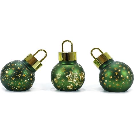 Set di 3 Palline di Natale in Vetro Soffiato con Luci Calde rosso oro verde Idea Regalo natalizia decorazione addobbo casa hotel ambienti eleganti - colorigenerali: VERDE