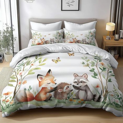 Housse de Couette 140x200 Enfant, Parure Lit Animaux de la Forêt - 140 x 200 cm (1/5)