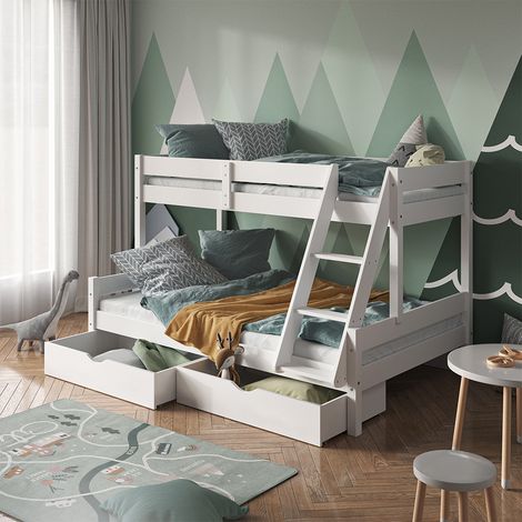 Litera Everest, Blanco, 120x200 / 80x200 cm con cajones, Vitalispa