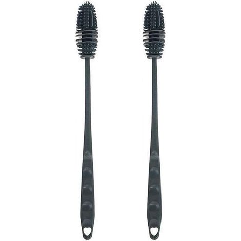 Lot de 2 brosses à bouteille de 28cm en silicone avec long manche, brosse de nettoyage pour bouteilles, convient pour les bouteilles de cuisine, brosse à lunettes, brosse à vaisselle (gris) (1/5)