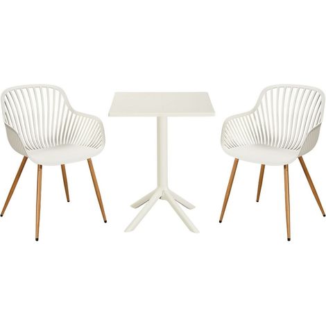 3 Piece Bistro Garden Set with 2 Sunray Armchairs and Square Table - Plastic/Metal - L52 X W58 X H86 cm - White - Flat Packed
