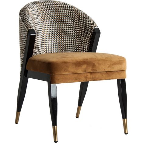 Chaise art déco velours moutarde et pieds bois massif noir Bari (1/5)