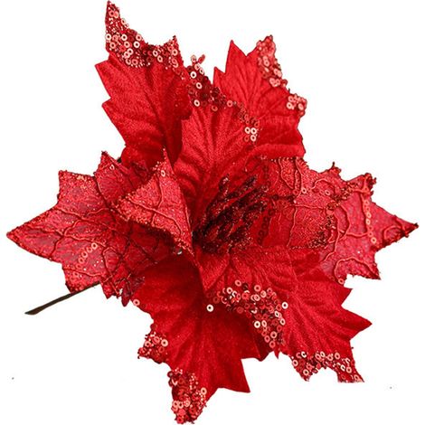 Fleur Artificielle De Noël - Diamètre 20 Cm - Matériau Textile Souple - Décoration Pour Arbre À Noël, Couronne Ou Guirlande - Champagne - Lot De 6 (1/4)