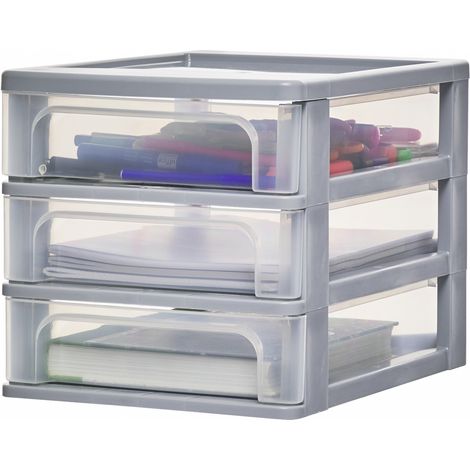 Iris Ohyama Cassettiera in Plastica, Portaoggetti, 3 Cassetti Medi, Grigio, Apertura Facile, Formato A4, Trasparente, Per Ufficio, Documenti, Forniture e Accessori, Contenitore, Senza BPA, OCH-2030