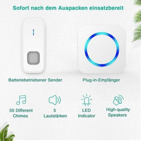 Sonnette sans fil, kit carillon électronique étanche 400 m avec batterie, 55 mélodies à 5 niveaux de volume pour la maison, Femeo (1/4)